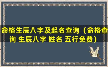 命格生辰八字及起名查询（命格查询 生辰八字 姓名 五行免费）